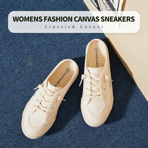 Women's Beige Comfortable Backless Close Toed Mules Sandals Sneakers Shoes - Picture 4 of 8